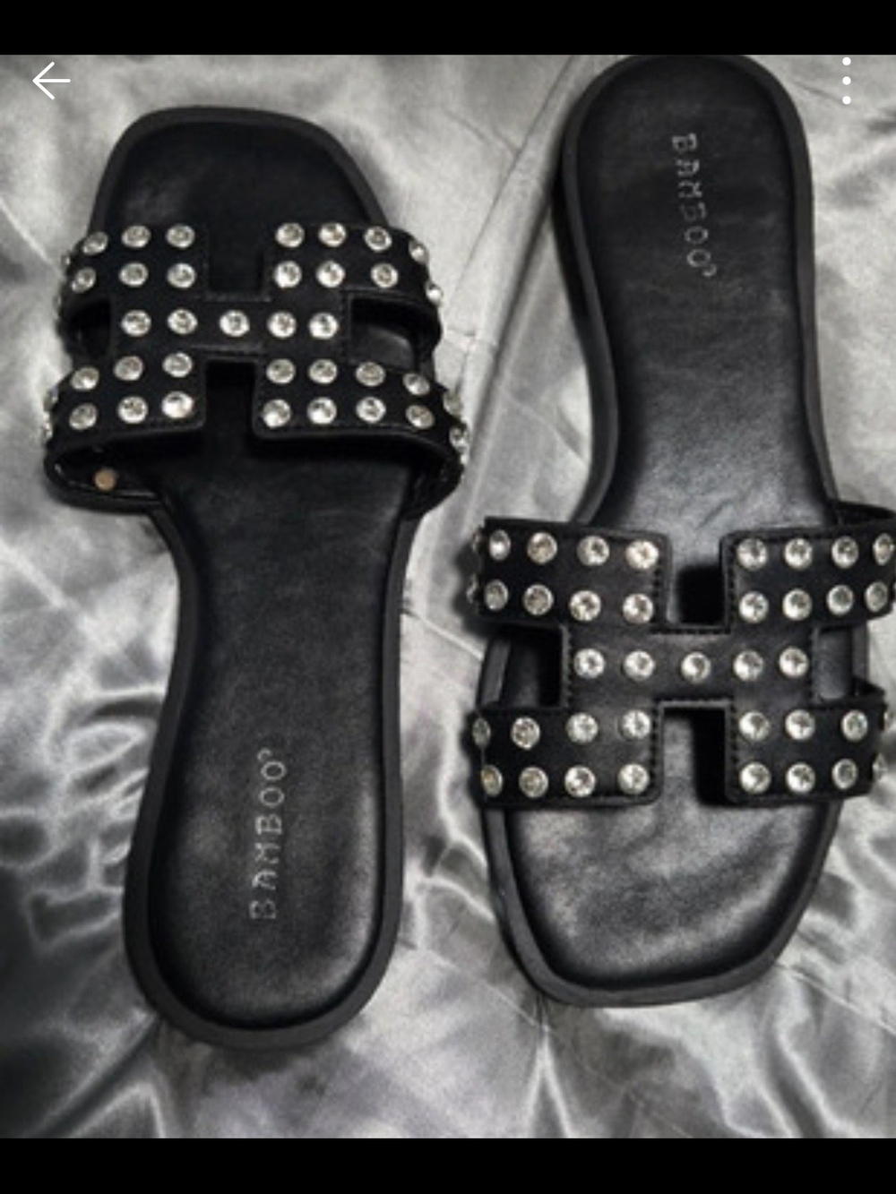BAMBOO Black Crystal Stud Slide Sandals